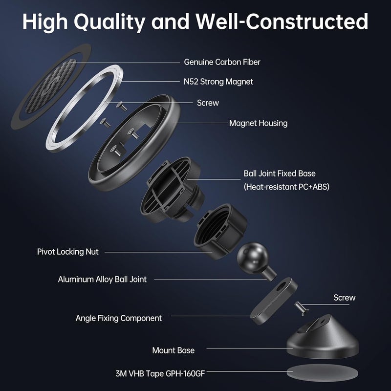 Syncwire MagSafe Car Mount - Flexible Rotation Magnetic Phone Holder for Dash, Strong Magnets, Universal Compatible iPhone, Samsung, Pixel - MagSafe Car Accessories - Image 2